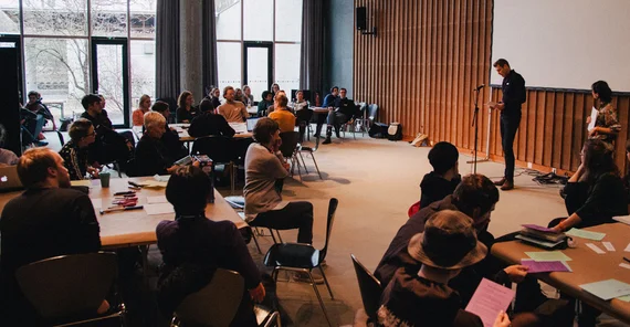 Im Workshop bei der transmediale, dem Festival für Medienkunst und digitale Kultur im Haus der Kulturen der Welt in Berlin. Foto: Oskar Smollny/ZeM.