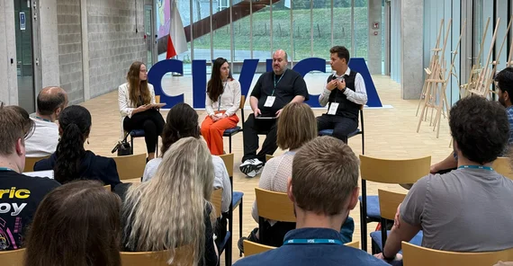 Carolina Girones speaking on a panel at EUSAF 2025 in Warsaw.