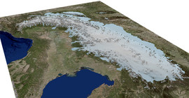 3d-Modell der alpinen Eiskappe während des letzten glazialen Maximums (Quelle: Jürgen Mey)