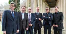 Prof. Dr. Hartmut Dorgerloh, Generaldirektor, SPSG;  Dr. Heinz Buri, Marketingdirektor, SPSG;, Staatssekretär Martin Gorholt, Ministerium für Wissenschaft, Forschung und Kultur des Landes  Brandenburg; Dr. Jürgen Luh, SPSG, RECS; Prof. Dr. Iwan-Michelangelo D’Aprile, Universität Potsdam, RECS; Prof. Oliver Günther, Ph. D., Präsident der Universität Potsdam (v. l. n. r.)