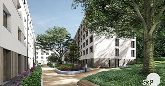 Skizze des neuen Wohnheims in Golm