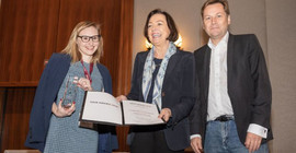 Dr. Katharina Schultebraucks, New York University, Prof. Dr. Margret Wintermantel, Präsidentin des DAAD und Prof. Dr. Oliver Günther, Ph.D., Präsident der Universität Potsdam, bei der Talentmesse GAIN 2018 (von links). Foto: © GAIN