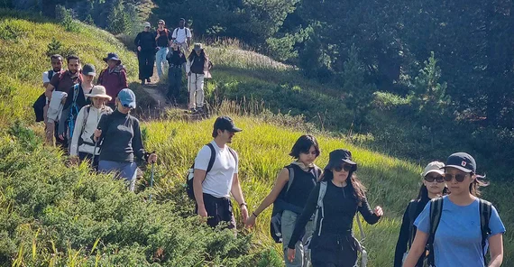 Students on a hike.