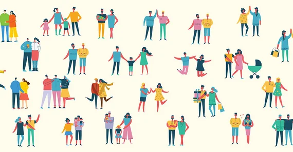 Die Illustration zeigt verschiedene Familienkonstellationen. Die Grafik ist von AdobeStock/virinaflora.