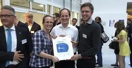 Das drittplatzierte Gründerteam „Synfioo GbR“ auf der Prämierungsfeier des 20. Businessplan-Wettbewerb Berlin-Brandenburg (BPW). Foto: Patrick Bröker