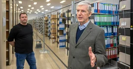 Ralf Müller (r.) im Universitätsarchiv.