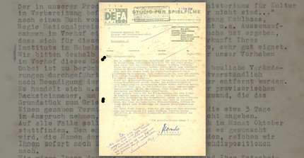 Ein vergilbtes Dokument der DEFA mit Schreibmaschinenschrift.