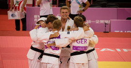 Das deutsche Judoka-Team, Gewinner der Bronzemedaille im Teamwettkamp