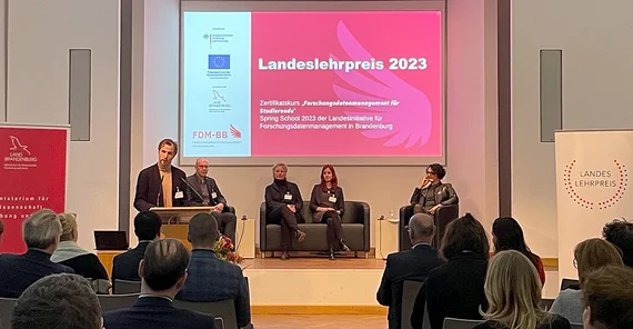 View of the stage at the state teaching award ceremony