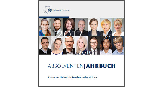 Cover für das Jahrbuch mit Gesichtern der Alumni der Uni Potsdam