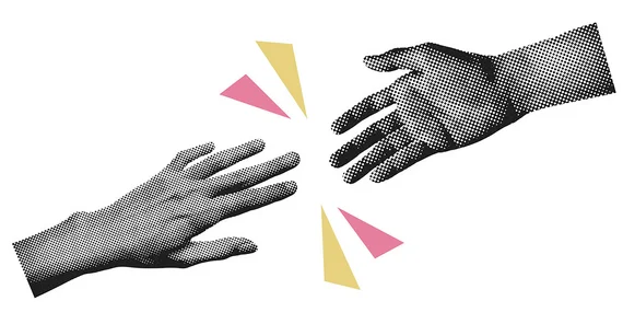 Symbolbild: Zwei ausgestreckte Hände, die sich fast berühren. Ähnlich Michelangelos "Erschaffung des Adams".