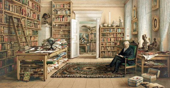 „Alexander von Humboldt in seiner Bibliothek“, Chromolithographische Kopie einer Zeichnung mit Wasserfarben von Eduard Hildebrandt, 1856 (Berlin: Storch & Kramer) (Princeton University, Graphic Arts Collection) „Alexander von Humboldt in seiner Bibliothek“, Chromolithographische Kopie einer Zeichnung mit Wasserfarben von Eduard Hildebrandt, 1856 (Berlin: Storch & Kramer) (Princeton University, Graphic Arts Collection)