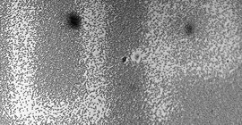 Foto: Initialen der Universität Potsdam, geschrieben in der Monolage von Mikropartikeln. Foto: Prof. Dr. Svetlana Santer.