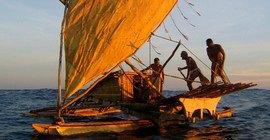 TePuke Segelboot von der Insel Taumako in der Santa-Cruz-Gruppe der Salomonen
