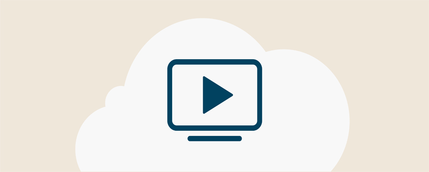 Video-Icon vor weißer Wolke mit beigen Hintergrund